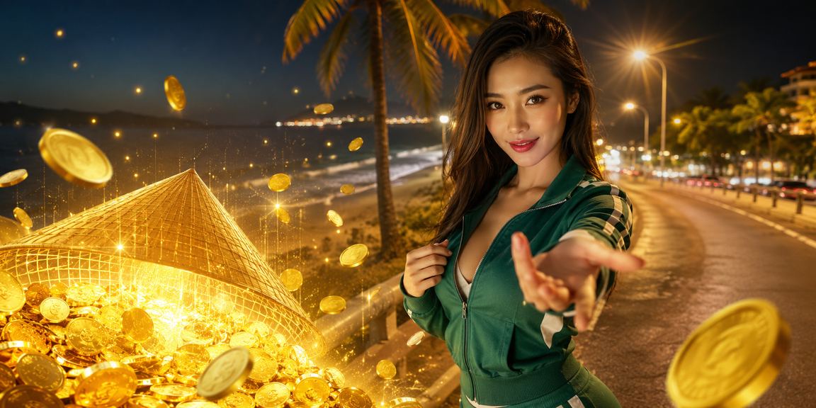 Phong cảnh Phan Thiết với nón lá truyền thống và không gian casino hiện đại